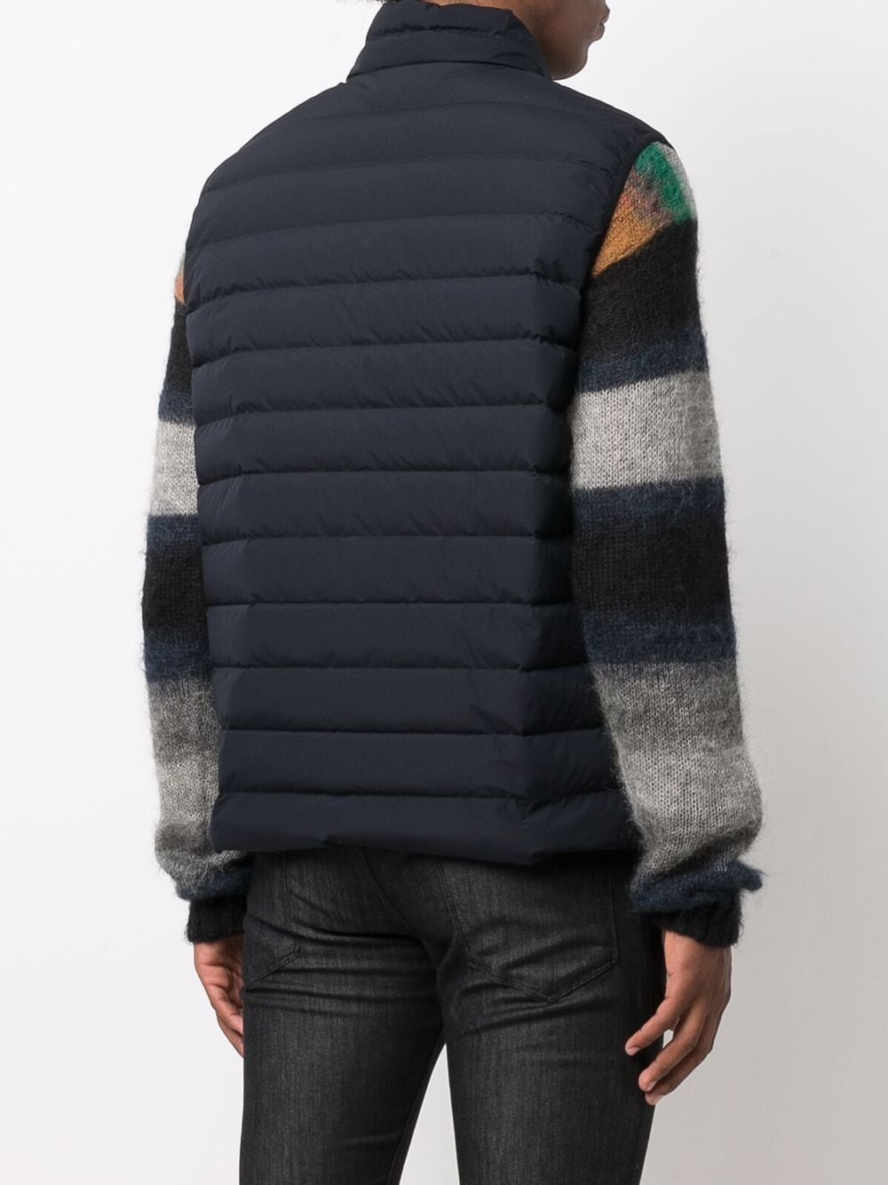 Emporio Armani Full-zip, sleeveless quilted nylon down jacket with eagle logo patch