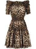 Dolce & Gabbana-leopard-print short dress in brown cotton poplin