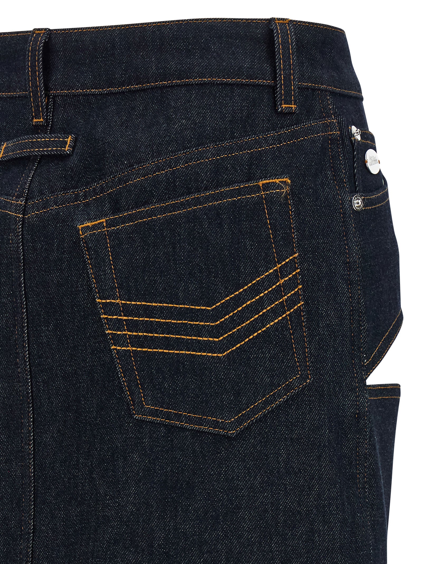 Jean Paul Gaultier Denim Mini Skirt With Cuts And Turn Up Skirt