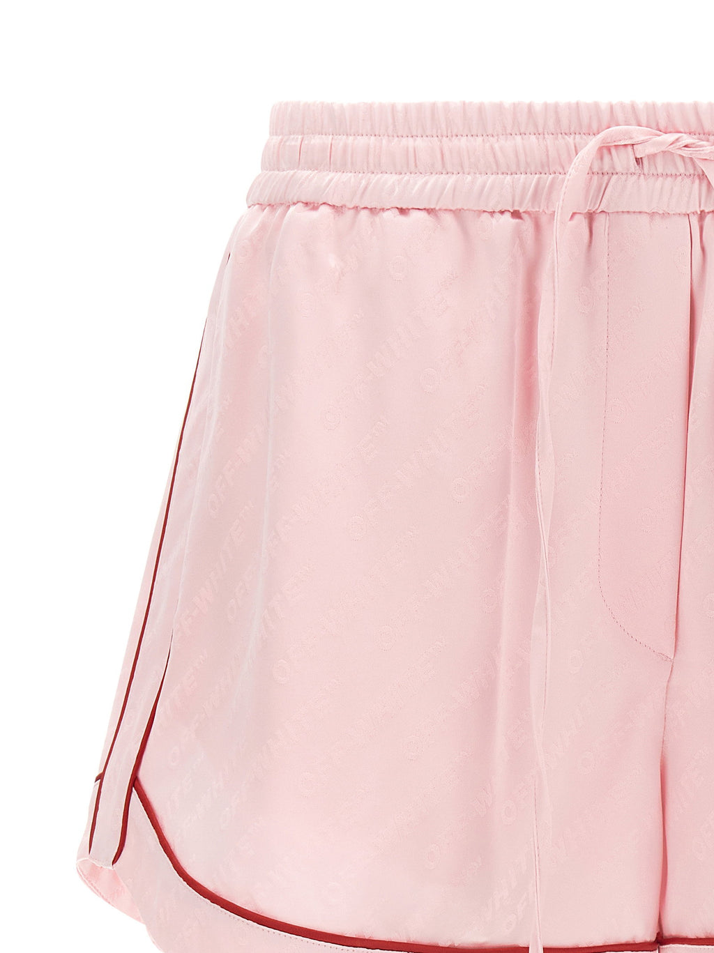 Off White Jacquard Satin Pajama Shorts